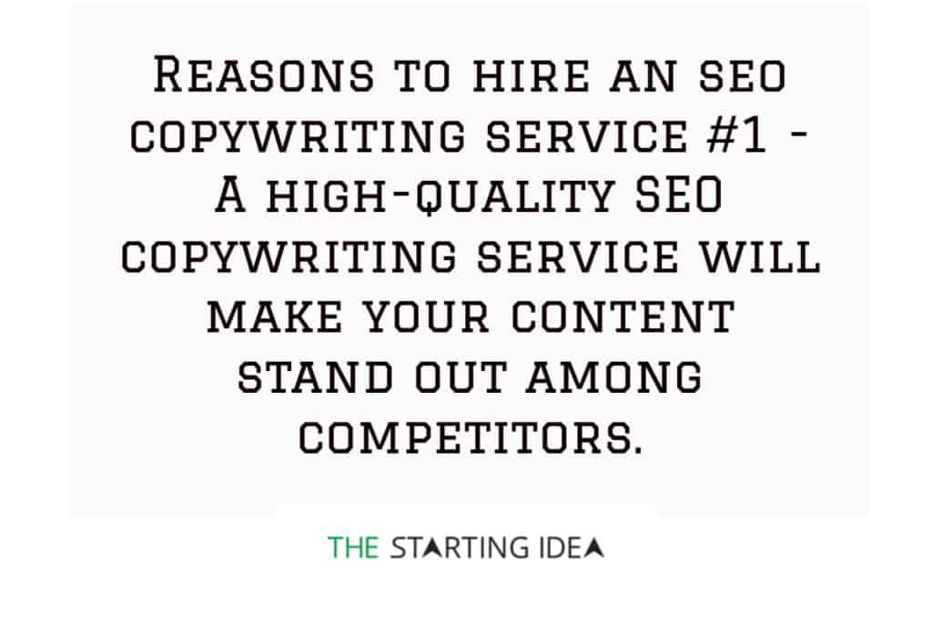 A graphic with text saying that hiring an SEO copywriter makes your content stand out.