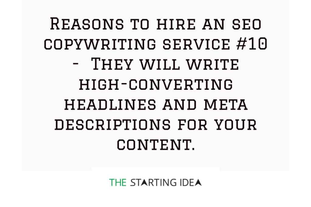 A graphic with text saying that hiring an SEO copywriting service will help you create high-converting headlines and meta descriptions for your content.