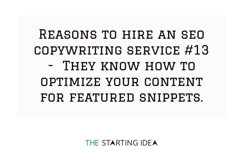 A graphic with text stating that hiring an SEO copywriting service will help you optimize your content for featured snippets. 