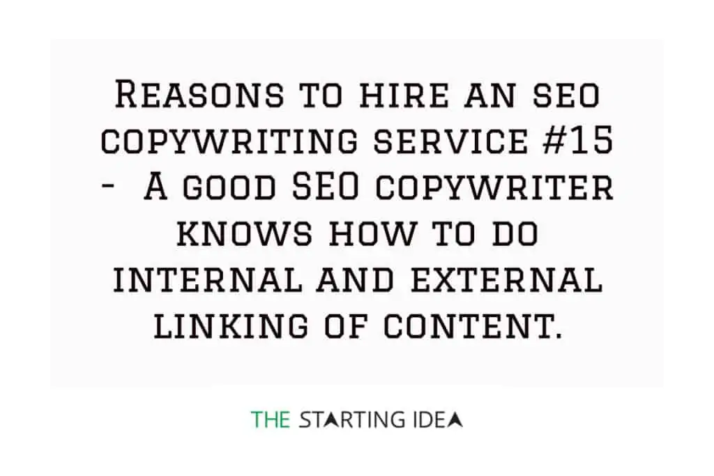 A graphic with text stating that hiring an SEO copywriting service will help you optimize your content for internal and external links.