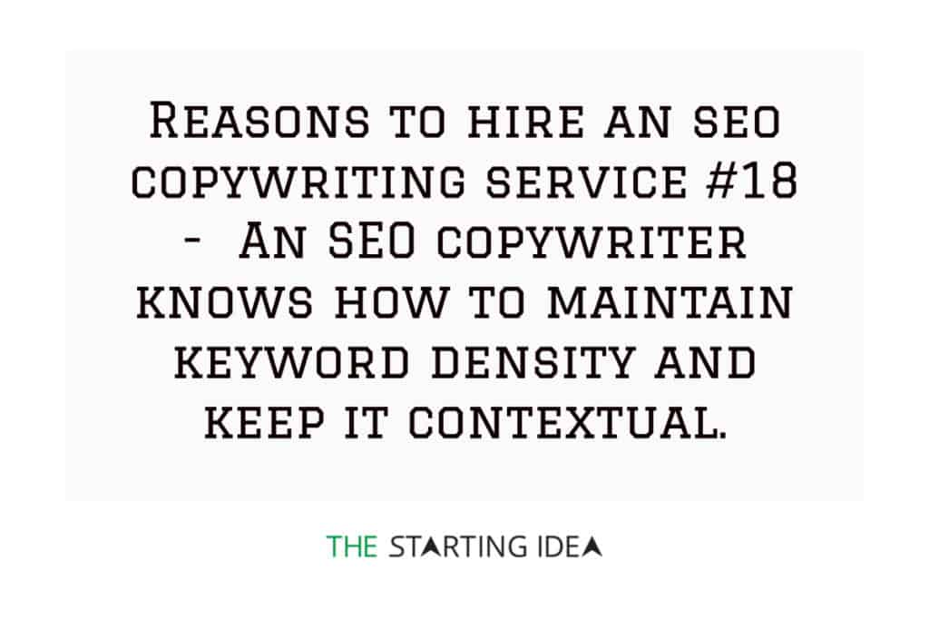 A graphic with text stating that hiring an SEO copywriting service will help you maintain optimal keyword density and keep the keywords contextual for better performance on Google.
