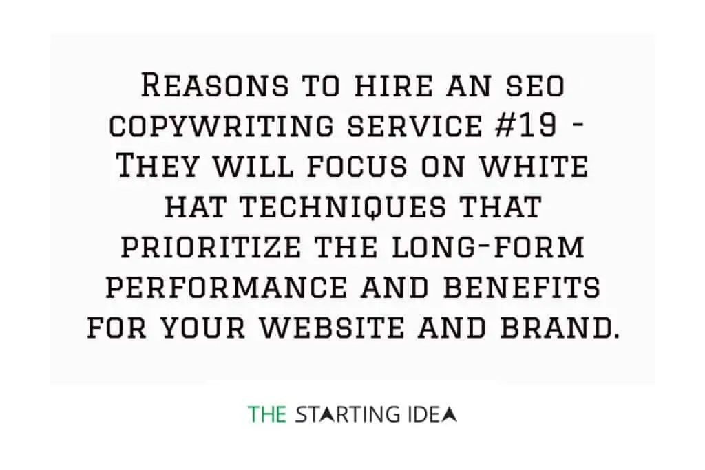 A graphic with text stating that hiring an SEO copywriting service will ensure that your content practices are purely white hate and thus maintain long-term health of your content. 