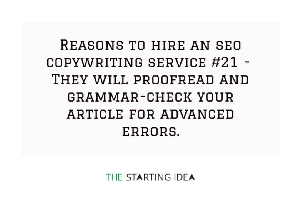 A graphic with text stating that hiring an SEO copywriting service will ensure that your copy is proofread and grammar-checked.