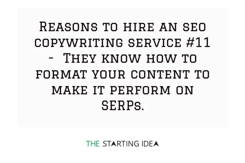 A graphic with text stating that hiring an SEO copywriting service will help you format your content to make it rank on Google.
