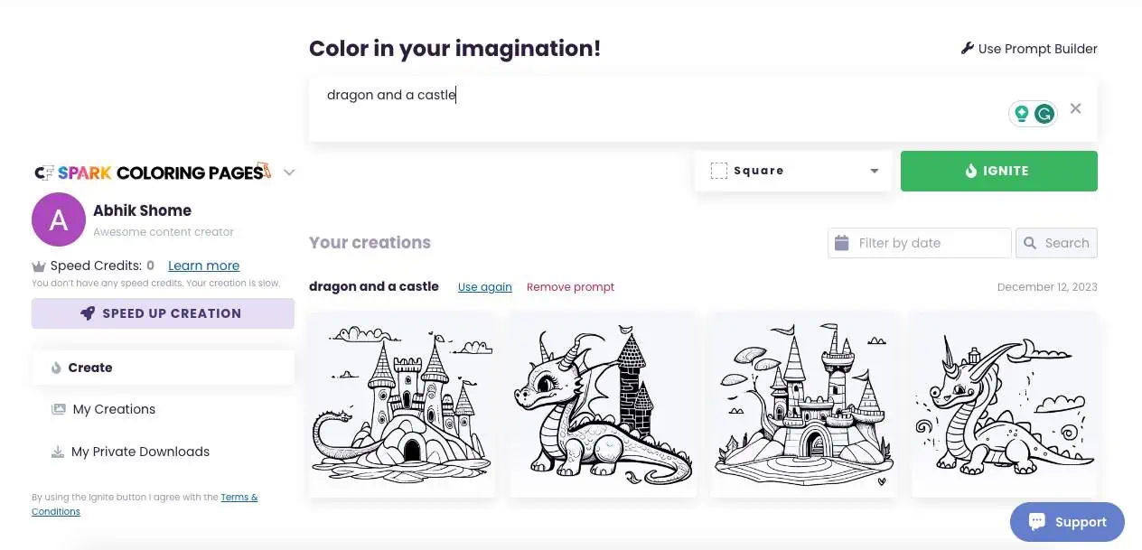CF Spark tool in action - fetching AI-generated colouring pages